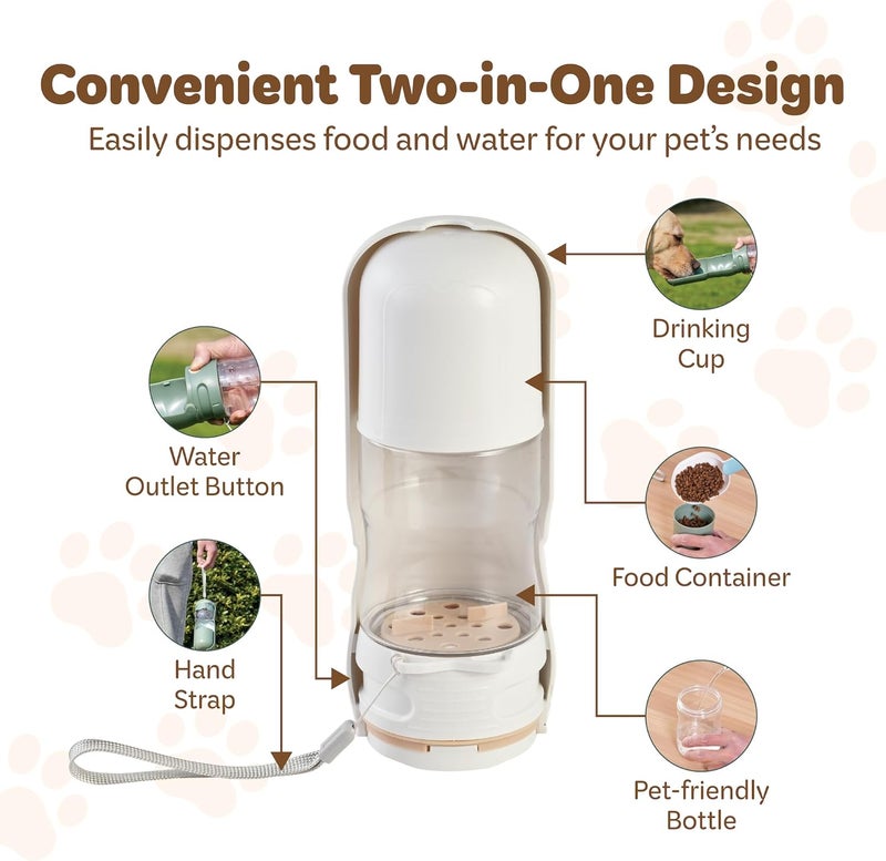 desired tools Desired Things Portable Pet Food and Water Dispenser, 2 in 1 Cat & Small Dog Water Bottle & Food Container, Lightweight, BPA Free Pet Water Bottle Traveling Essentials for Walking & Hiking - White - Image 3